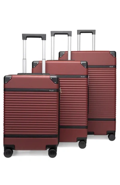 Elle Bville 3 Piece Expandable Retro Spinner Luggage Set In Burgundy