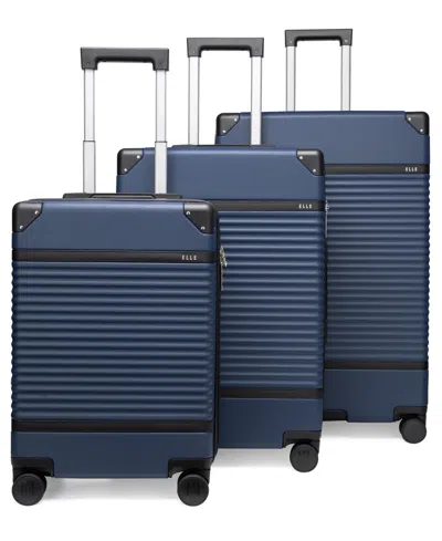 Elle Bville 3-piece Expandable Retro Spinner Luggage Set In Navy