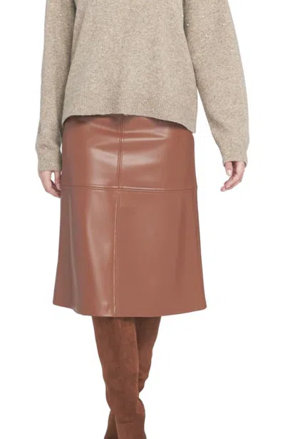 Elle Collection A-line Faux Leather Skirt In Brown