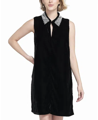 Elle Collection Beaded Collar Velvet Dress Slip In Black
