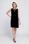 Elle Collection Beaded Collar Velvet Dress Slip In Black