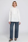 Elle Collection Beaded Shirt Blouse Top In White