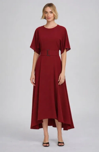 Elle Collection Belted Midi Dress In Burgundy