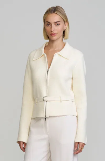 Elle Collection Belted Zip Sweater In Cream