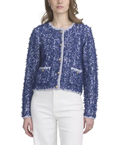 Elle Collection Boucle Cardigan In Blue