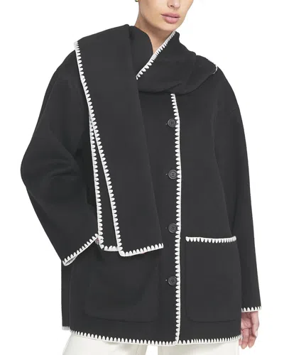 Elle Collection Detachable Scarf Coat In Black