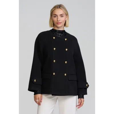 Elle Collection Double Breasted Melton Coat In Black