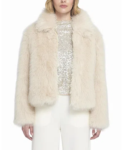 Elle Collection Fluffy Jacket Teddy Coat In Neutral