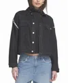 Elle Collection Elle Rhinestone Trim Denim Jacket In Black