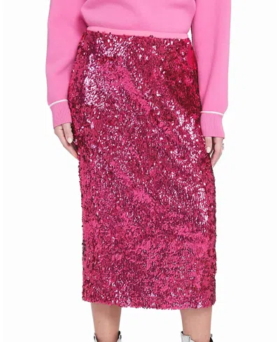 Elle Collection Sequin Midi Skirt Pencil In Pink