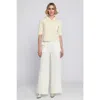 Elle Collection Embellished Collar Knit Top Shawl Sweater In Neutral