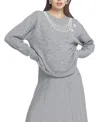 Elle Collection Embellished Sweater Pullover In Gray
