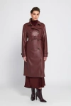 Elle Collection Faux Leather Trench Coat In Brown