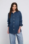 Elle Collection Feather Soft Denim Shirt Button Down Top In Blue