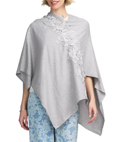 Elle Collection Fine Gauge Draped Cardigan Scarves With Lace Applique In Gray