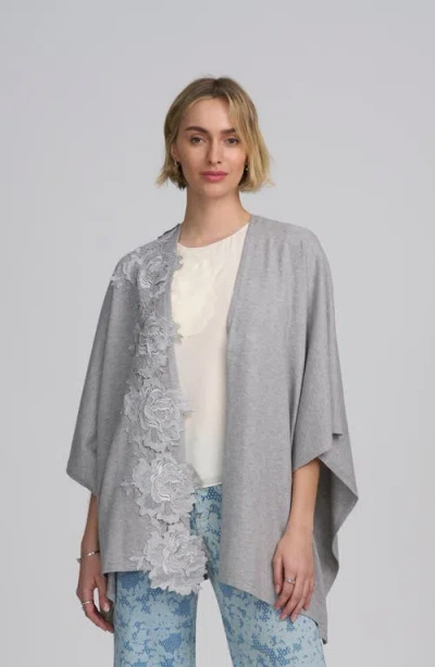 Elle Collection Fine Gauge Draped Cardigan With Lace Applique In Gray