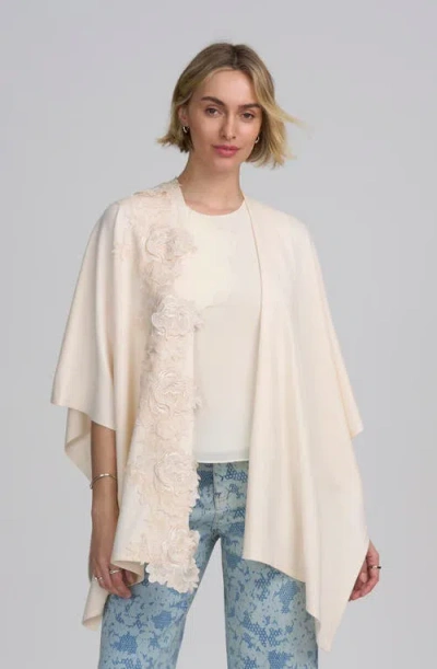 Elle Collection Fine Gauge Draped Cardigan With Lace Applique In White