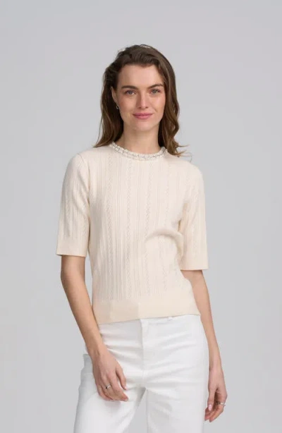 Elle Collection Fine Gauge Embellished Neck Top In White