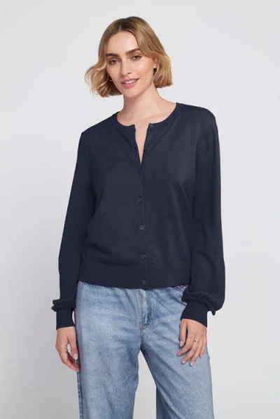 Elle Collection Fine Gauge Leight Weight Cardigan Sweater In Blue