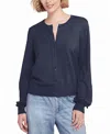 Elle Collection Fine Gauge Leight Weight Cardigan Sweater In Blue