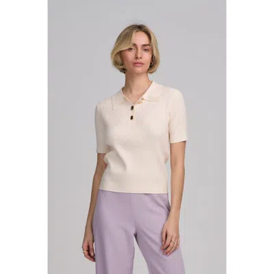 Elle Collection Fine Gauge Ribbed Short Sleeve Henley In White