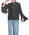 Elle Collection Flounce-trimmed Tie-neck Blouse Top In Black