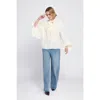 Elle Collection Flounce-trimmed Tie-neck Blouse Top In White