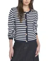 Elle Collection Fuzzy Striped Cardigan Sweater In Black