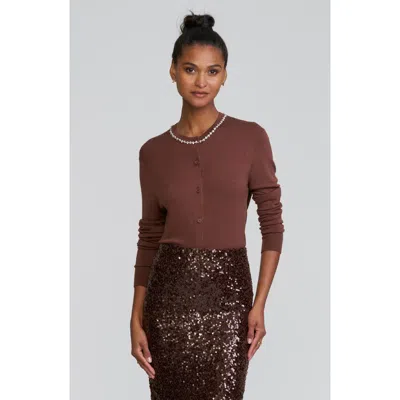 Elle Collection Gem Detail Cardigan In Brown