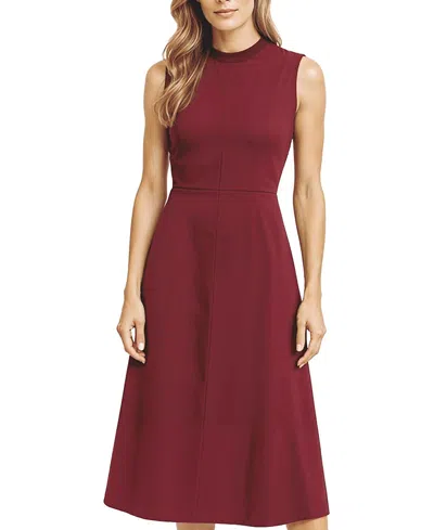 Elle Collection High Neck Satin Dress In Burgundy