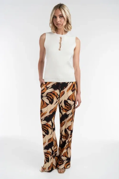 Elle Collection Knit Top With Embellish Trims In White