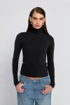 Elle Collection Knit Turtleneck Top Solid In Black