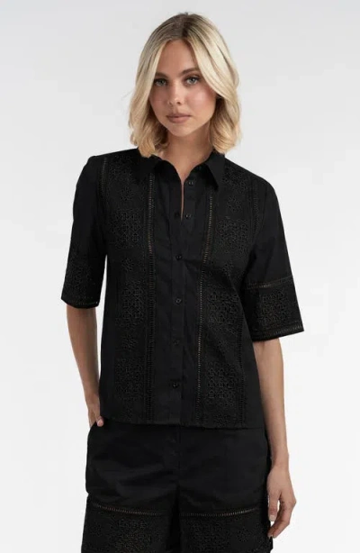 Elle Collection Lace Insert Everyday Blouse In Black
