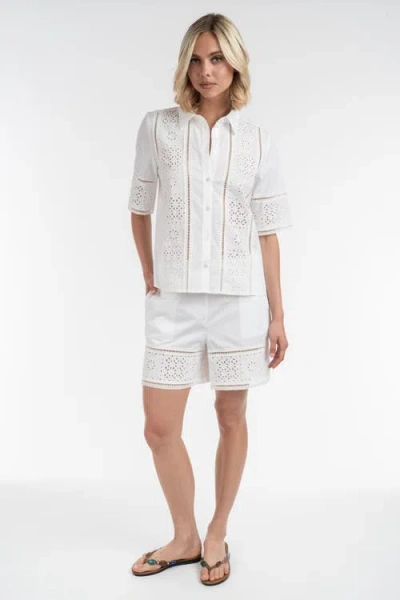 Elle Collection Lace Insert Everyday Blouse In White
