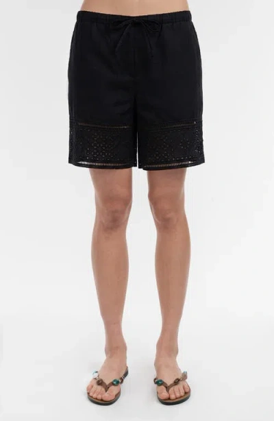 Elle Collection Lace Insert Pull-on Shorts In Black