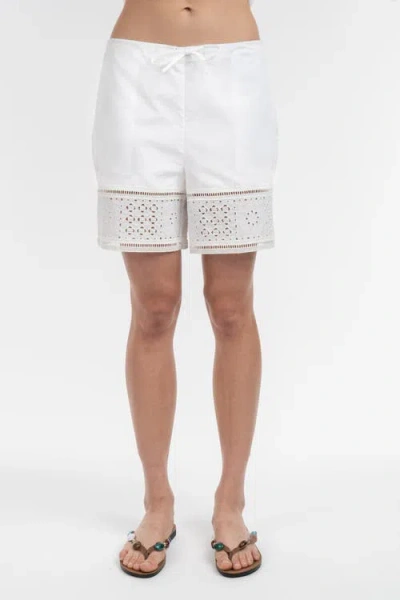 Elle Collection Lace Insert Pull-on Shorts In White