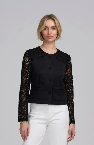 Elle Collection Lace Satin Jacket In Black