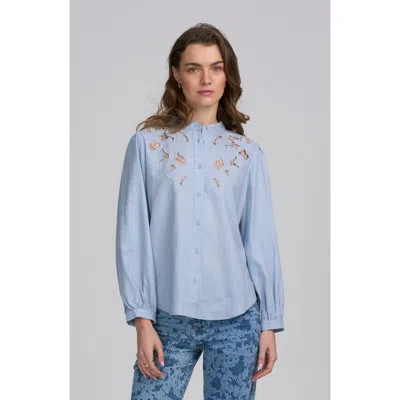 Elle Collection Lace Yoke Shirt In Blue