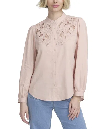 Elle Collection Lace Yoke Shirt In Pink