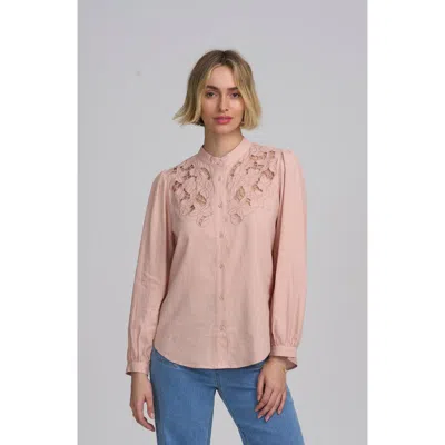 Elle Collection Lace Yoke Shirt In Pink