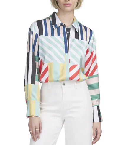 Elle Collection Striped Long Sleeve Shirt In Multi
