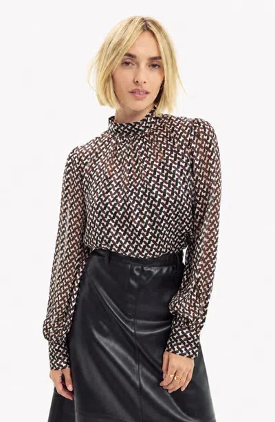 Elle Collection Longsleeve Mock Neck Blouse In Geo Print