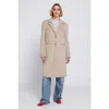 Elle Collection Melton Coat With Printed Lining Trench In Neutral