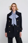 Elle Collection Melton Peacoat Coat In Black