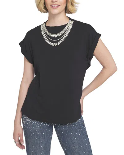 Elle Collection Necklace Embellished Top In Black