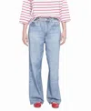 Elle Collection Printed Denim On Lightweight French Terry Wide-leg Pants In Blue