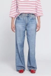 Elle Collection Printed Denim On Lightweight French Terry Wide-leg Pants In Blue