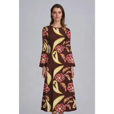 Elle Collection Printed Dress In Brown