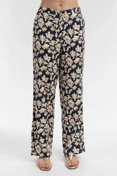 Elle Collection Printed Tailored Pants In Tropical Blue