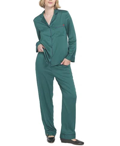 Elle Collection Satin Pj Set Long Pajama In Green